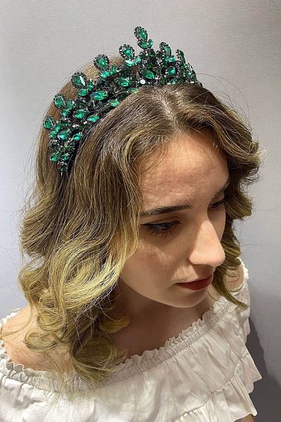 Hobigram Coroana de mireasa Henna verde Beety pentru cele mai frumoase mirese – Coroana, cu piatra de cristal, model elegant, coroana de mireasa –
