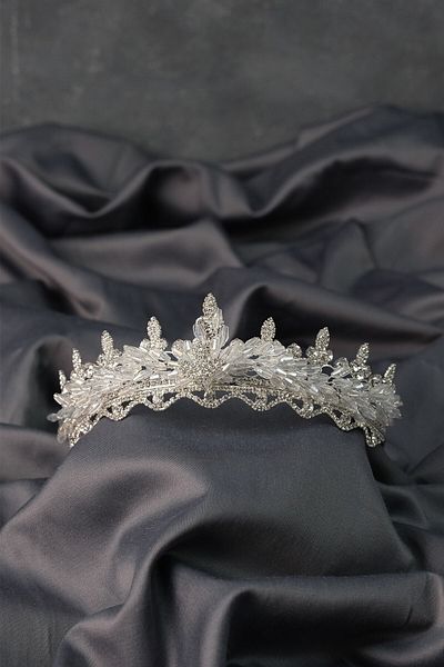 Hobigram Miez de mărgele de migdale Tiara de mireasă pentru cele mai frumoase mirese – Coroană, piatră de cristal, model elegant, tiara de mireasă – Ta
