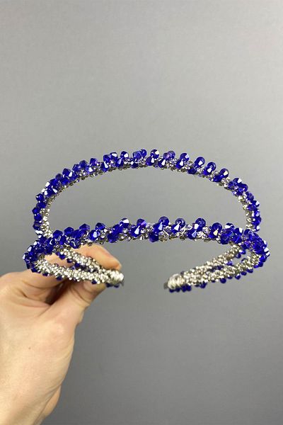 Hobigram Saks Blue Design Beaded Handmade Dalya Double Row Bridal Tiara for the Most Beautiful Brides – Crown – Crown