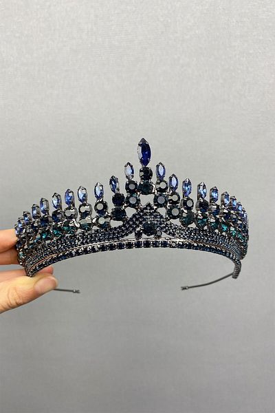 Hobigram Navy Blue Anteras Henna Bridal Tiara for the Most Beautiful Brides – Crown, Crystal Stone, Stylish Model, Bridal Tiara – t