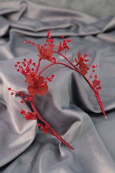 Hobigram Coroana de mireasa cu henna cu flori cu design special Burgundy Minel pentru cele mai frumoase mirese - Coroana, cu piatra de cristal, model elegant
