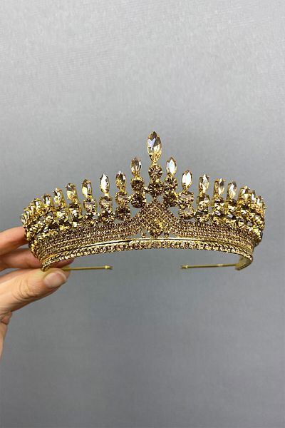 Hobigram Honey Color Anteras Henna Bridal Tiara – Crown, Crystal Stone, Stylish Model, Bridal Tiara, Hair Accessory – Crown