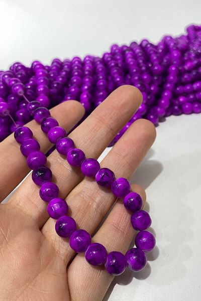 Hobigram Συλλογή χάντρες Σκούρο μωβ με μοτίβο γυάλινες χάντρες 8 mm – χάντρες, κομψό σχέδιο, γυναικείο αξεσουάρ – Bon