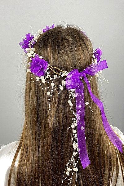 Hobigram Coroana de domnisoare de onoare cu design special cu flori mov cu laser pentru cele mai frumoase mirese – Coroana, cu piatra de cristal, model elegant – Coroana