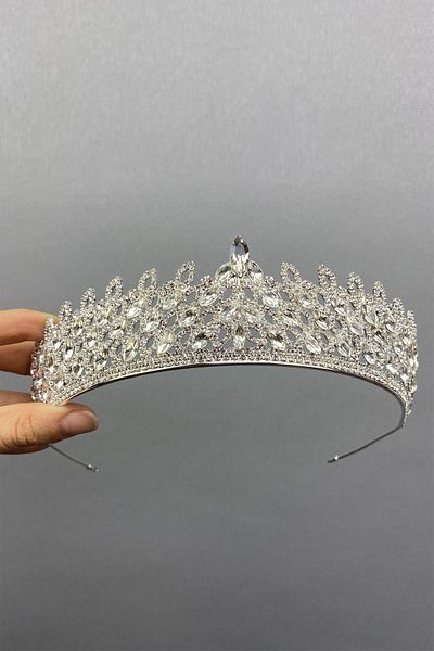 Hobigram Coroana de mireasa Mia Stone Henna de culoare argintie pentru cele mai frumoase mirese – Coroana, cu piatra de cristal, model elegant, coroana de mireasa