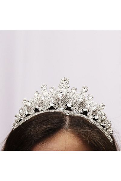 Hobigram Coroană de mireasă rotundă cu pietre de argint pentru cele mai frumoase mirese – Coroană, cu pietre de cristal, model elegant, coroană de mireasă – Ta