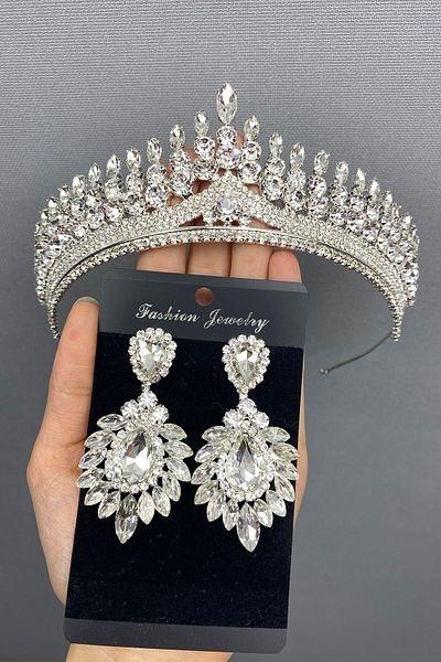 Hobigram Set Anteras Bridal Henna Tiara și Cercei pentru cele mai frumoase mirese – Coroană, Crystal Stone, Model elegant, Tiara de mireasă