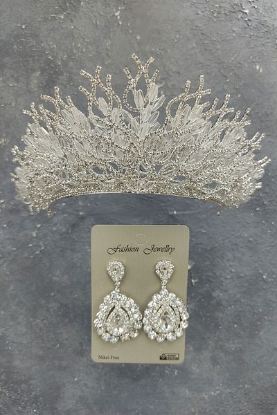 Hobigram Zehra Model Tiara de mireasa si cercei cu pietre pentru cele mai frumoase mirese - Coroana, Crystal Stone, Model elegant - Coroana