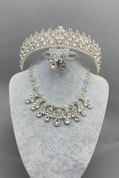Hobigram Set de coroană și colier de mireasă Mia Henna din argint sterling pentru cele mai frumoase mirese – Coroană, cu pietre de cristal, model elegant – Coroană –