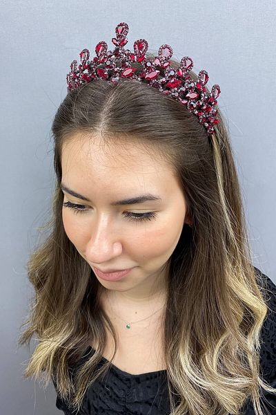 Hobigram Coroana de mireasa Beety Henna Antracit Burgundy pentru cele mai frumoase mirese – Coroana, Pietre de cristal, Model elegant, Coroana de mireasa