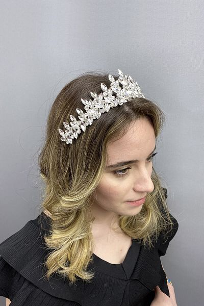 Hobigram Coroana de mireasa Henna model Subra alb pentru cele mai frumoase mirese – Coroana, cu piatra de cristal, model elegant, coroana de mireasa –