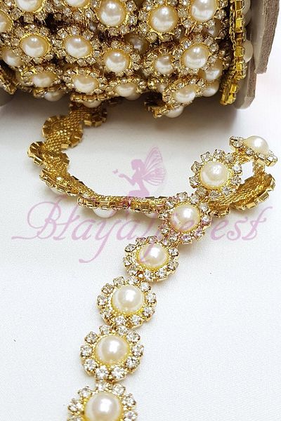 Hobigram Decorative Strip Yellow Pearl Metal Crystal Stone Strip Border – Decorative Strip, Stylish Design – Decor