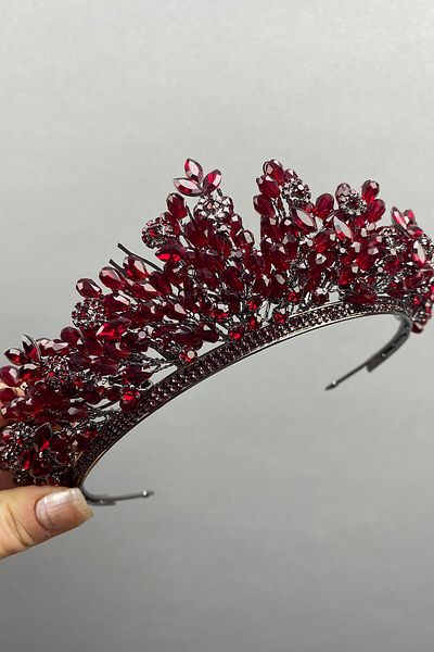 Hobigram Coroana de mireasa Henna cu margele de primavara burgundy pentru cei mai frumoși mireși – Coroană, cu pietre de cristal, model elegant – Coroană – T