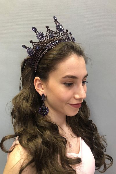 Hobigram Model Kajam Coroana și cercei de mireasă mov Henna pentru cele mai frumoase mirese – Coroană, piatră de cristal, model elegant – Coroană