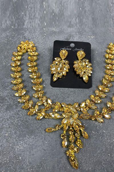 Hobigram Honey Color Sultan Frontlet for the Most Beautiful Brides, Bridal Henna Hair Accessory and Evening Dress Stone Earring Set – Crown