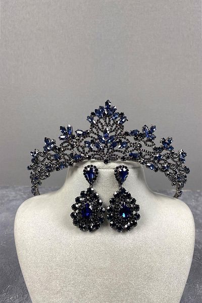 Hobigram Melis Navy Blue pentru cele mai frumoase mirese Coroana de mireasa Henna si cercei cu piatra picata – Coroana, piatra de cristal – Coroana –