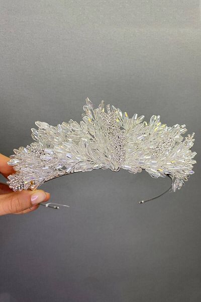 Hobigram Coroana de mireasa cu margele de cristal Sanding pentru cele mai frumoase mirese – Coroana, cu pietre de cristal, model elegant, coroana de mireasa