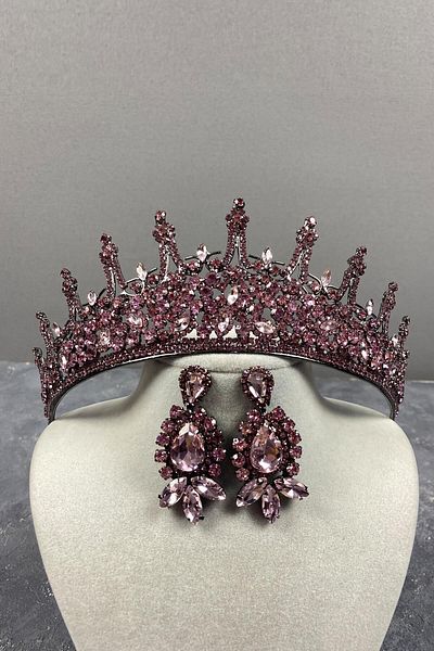 Hobigram Pink Leonis Bridal Henna Crown și Cercei cu piatră pentru cele mai frumoase mirese – Coroană, Crystal Stone – Coroană