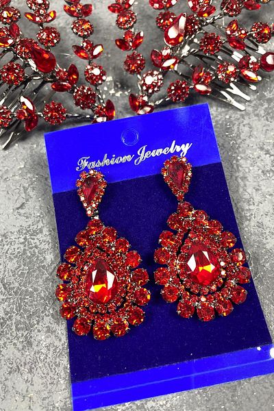Hobigram Accesoriu de păr Helenist roșu dublu și cercei cu pietre pentru cele mai frumoase mirese – Coroană – Tiara