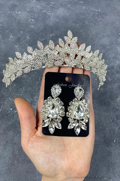 Hobigram Coroană și cercei de mireasă Silver Sara Sık Stone pentru cele mai frumoase mirese – Coroană, Crystal Stone, Model elegant – Coroană