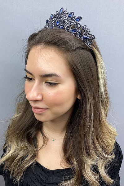 Hobigram Heaven Model Navy Blue Henna Bridal Crown for the Most Beautiful Brides – Crown, Crystal Stone, Stylish Model, Bridal Crown