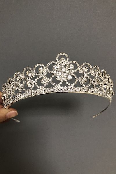 Hobigram Coroana de mireasa cu model de flori de culoare argintie pentru cei mai frumoși mireși – coroană, piatră de cristal, model elegant, coroană de mireasă