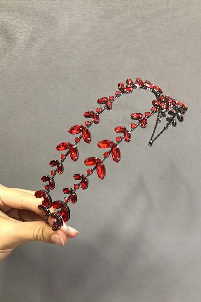 Hobigram Red Patterned Stone Bridal Tiara for the Most Beautiful Brides – Crown, Crystal Stone, Stylish Model, Bridal Tiara – t