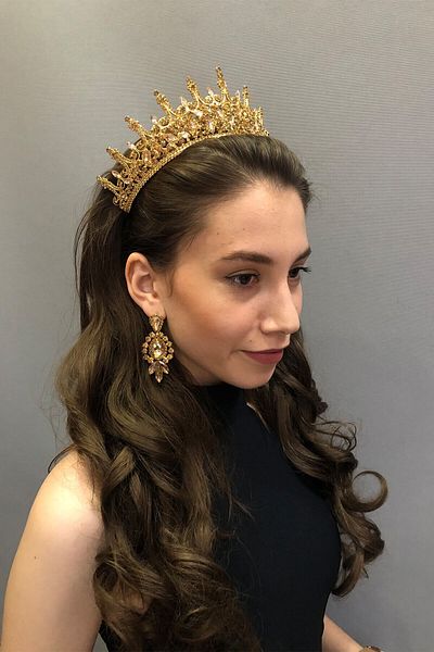 Hobigram Coroană și cercei de mireasă Leonis Model Honey Color pentru cele mai frumoase mirese – Coroană, piatră de cristal, model elegant