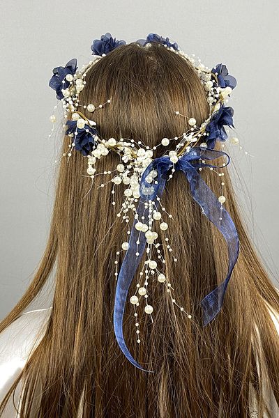 Hobigram Coroana de domnisoare de onoare cu design special cu flori cu laser bleumarin pentru cele mai frumoase mirese – coroana, cu piatra de cristal, model elegant