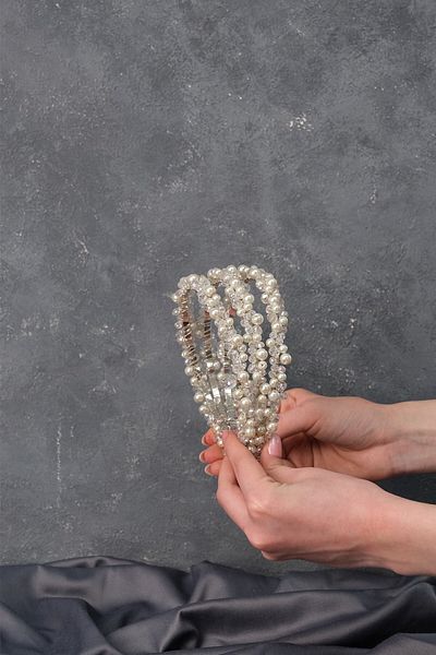 Hobigram Coroana de mireasa cu 3 rânduri cu design special intens perla pentru cele mai frumoase mirese – Coroana, cu pietre de cristal, model elegant –