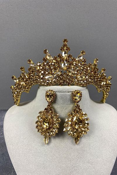 Hobigram Honey Color Stone Bridal Henna Crown and Shuttle Stone Earring Set for the Most Beautiful Brides – Crown, Crystal Stone –