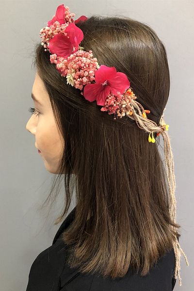 Hobigram Coroană cu flori uscate fucsia roz chippă pentru cele mai frumoase mirese – Coroană, cu pietre de cristal, model elegant – Coroană – T
