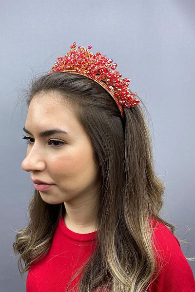 Hobigram Coroana de mireasa Ak Spring Henna rosie pentru cele mai frumoase mirese – Coroana, cu piatra de cristal, model elegant, coroana de mireasa – T