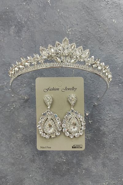 Hobigram Model Leyn Coroana de mireasa si cercei cu gem pentru cei mai frumoși mireși – Coroană, piatră de cristal, model elegant – Coroană –