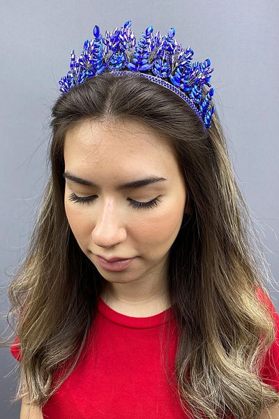 Hobigram Saks Blue Emerald Model Bridal Henna Crown pentru cele mai frumoase mirese – Coroană, Crystal Stone, Model elegant, Bridal Crown