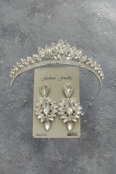 Hobigram Model Leyn Tiara de mireasa si cercei cu piatra pentru cele mai frumoase mirese – Coroana, piatra de cristal, model elegant – Coroana