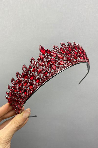 Hobigram Red Mia Stone Henna Tiara de mireasa pentru cele mai frumoase mirese – Coroana, cu pietre de cristal, model elegant, tiara de mireasa –