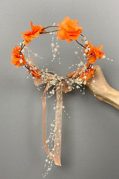 Hobigram Coroana de domnisoare de onoare cu design personalizat cu flori laser portocalii pentru cele mai frumoase mirese – Coroana, cu pietre de cristal, model elegant –