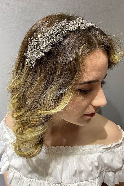Hobigram Model de frunze gri închis și accesoriu turban pentru păr cu mărgele pentru cele mai frumoase mirese – coroană, piatră de cristal – Ta