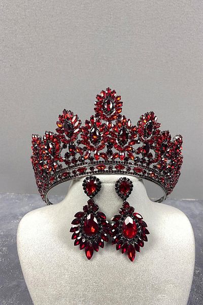 Hobigram Bordeaux Godiva High Bridal Henna Tiara și Cercei Rochie de Seară cu Navetă pentru Cele mai Frumoase Mirese – Coroană, Pietre de Cristal –