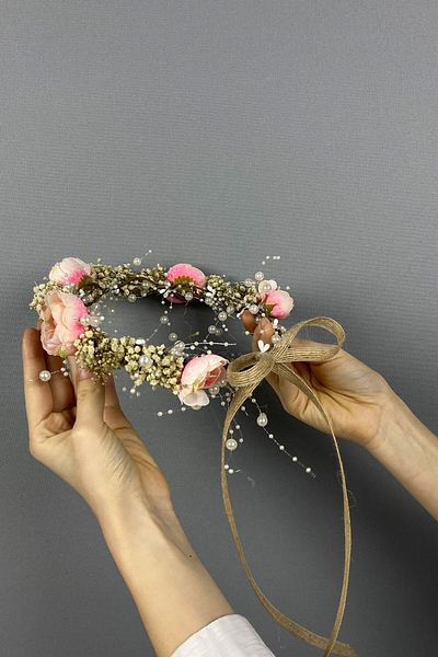 Hobigram Salmon Peony Flower Chipsolu Pearl Bow External Shooting Bridal Tiara for the Most Beautiful Brides – Crown – Crown