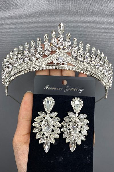 Hobigram Set de coroană și cercei Anteras Bridal Henna pentru cele mai frumoase mirese – Coroană, piatră de cristal, model elegant, coroană de mireasă