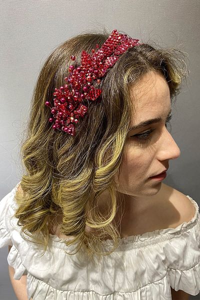 Hobigram Model de frunze de burgundă pentru cele mai frumoase mirese, accesorii pentru păr și turban cu margele – coroană, piatră de cristal – coroană –