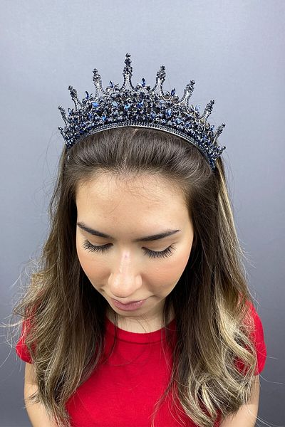 Hobigram Coroana de mireasa Leonis Henna albastru pentru cele mai frumoase mirese – Coroana, cu pietre de cristal, model elegant, coroana de mireasa – Ta