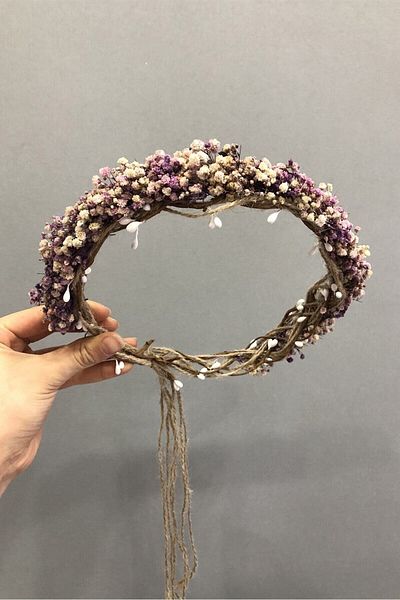 Hobigram Coroană cu flori uscate cu chipsuri violet pentru cele mai frumoase mirese – Coroană, cu pietre de cristal, model elegant, coroană de mireasă – Coroană –