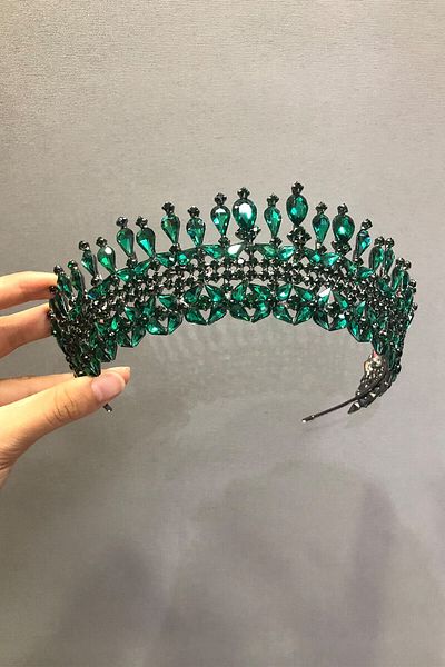 Hobigram Coroană și cercei cu henna de mireasă verde model Sultan pentru cele mai frumoase mirese – Coroană, piatră de cristal, model elegant – T