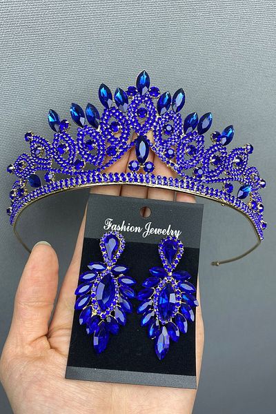 Hobigram Lilya Bridal Henna Tiara și Cercei pentru cele mai frumoase mirese – Tiara, Piatra de cristal, Model elegant, Tiara de mireasă – Tiara –