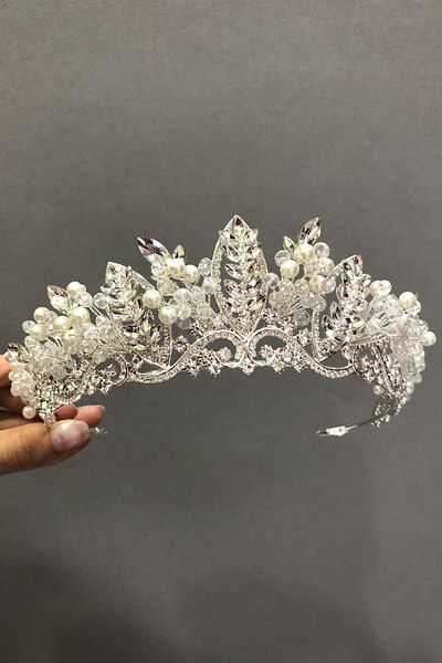 Hobigram Coroana de mireasa cu piatra de cristal cu perle pentru cei mai frumoși mirese – Coroana, piatra de cristal, model elegant, coroana de mireasa – Ta