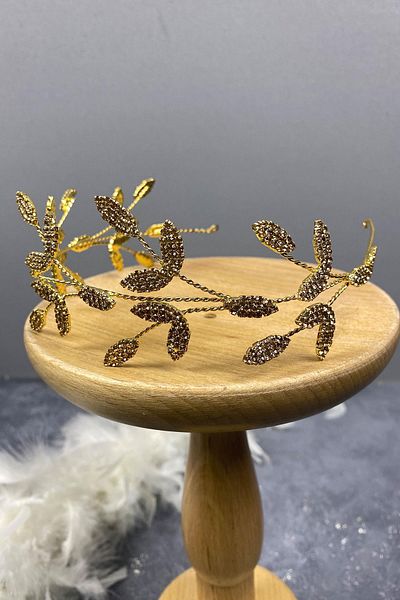 Hobigram Accesoriu de păr Yena Design Tiara de mireasă cu ramuri de frunze de miere pentru cele mai frumoase mirese – Coroană, piatră de cristal