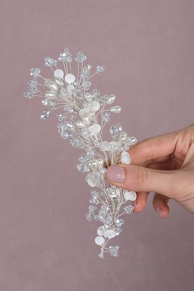 Hobigram Legá pentru cele mai frumoase mirese Accesoriu de mireasă Lega Pearl cu mărgele laterale – Coroană, piatră de cristal, mod elegant